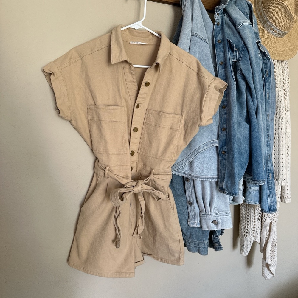 Tan Button up romper!